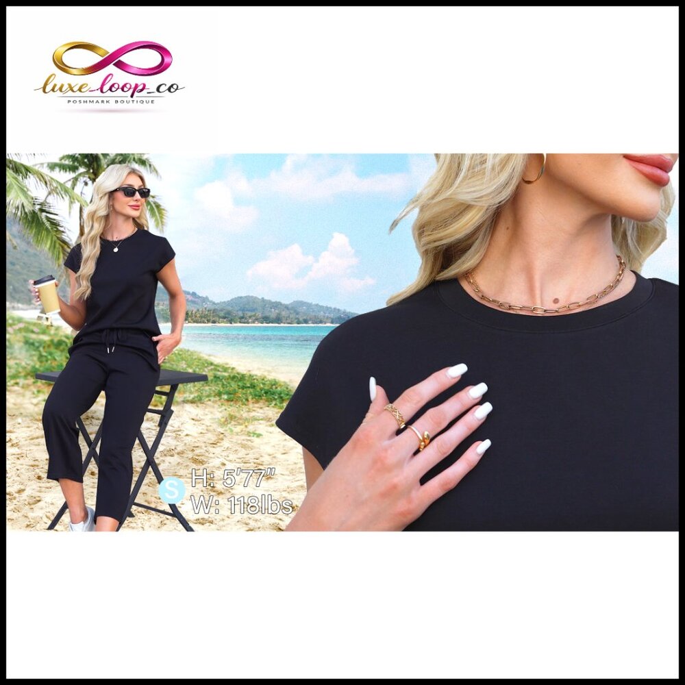 Medium Polyester Blend Two Piece Set Cap Sleeve T… - image 6